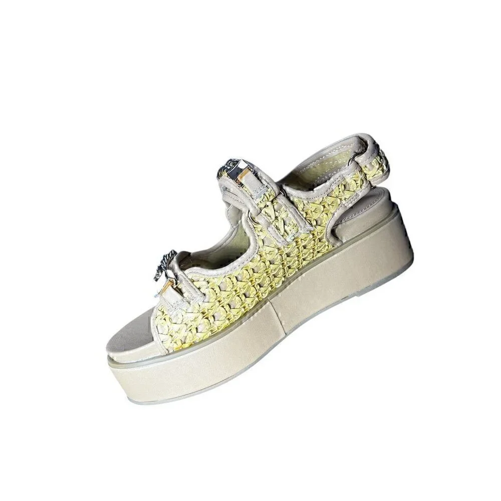 ASOS Tiger chunky Luxury Chain-Embellished Woven Platform in natural weave, size - Picture 2 of 8